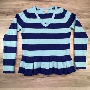 Banana Republic Striped Pleated Peplum V Neck Sweater Size L Cashmere Wool Blend